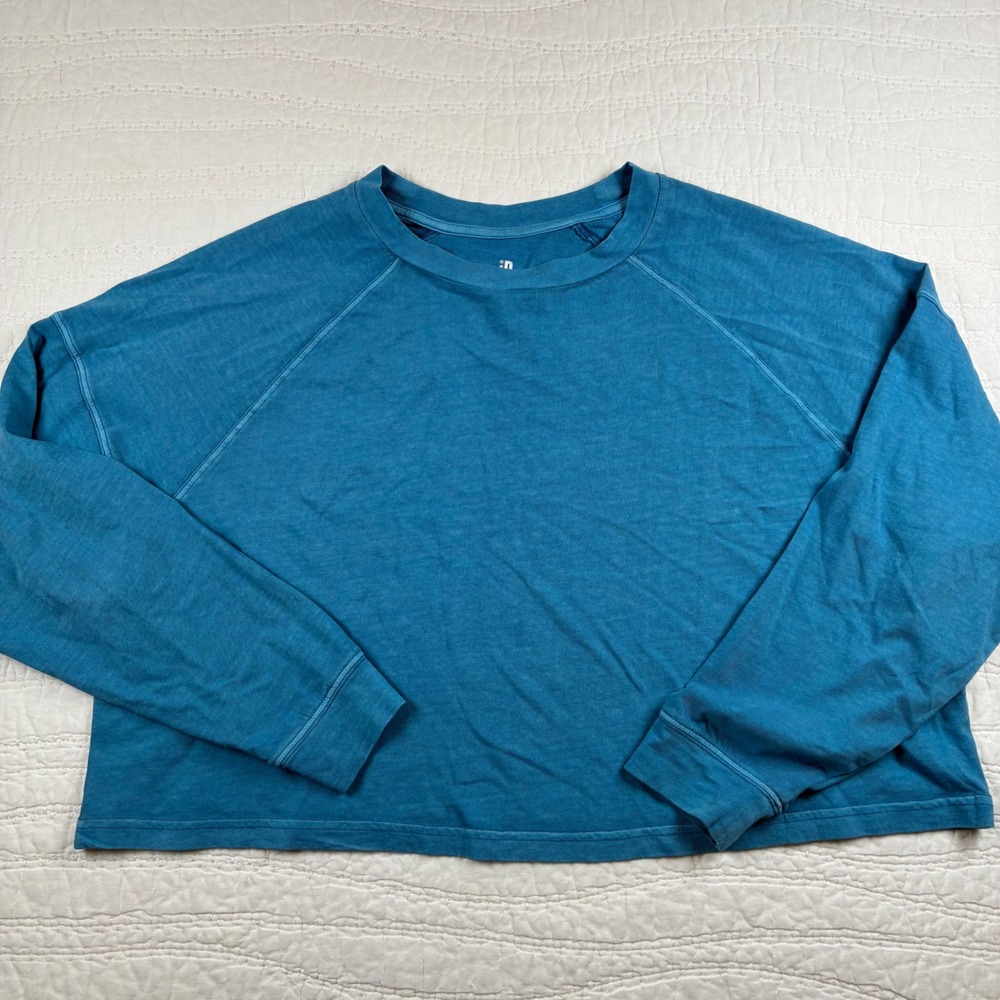 Ideology Cropped Raglan Crewneck Sweatshirt M Teal Blue Casual Athleisure Light